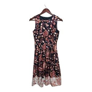 Enfocus Studio Dress fall clrs orange, red, brown&black sleeveless Stretchy Sz 4